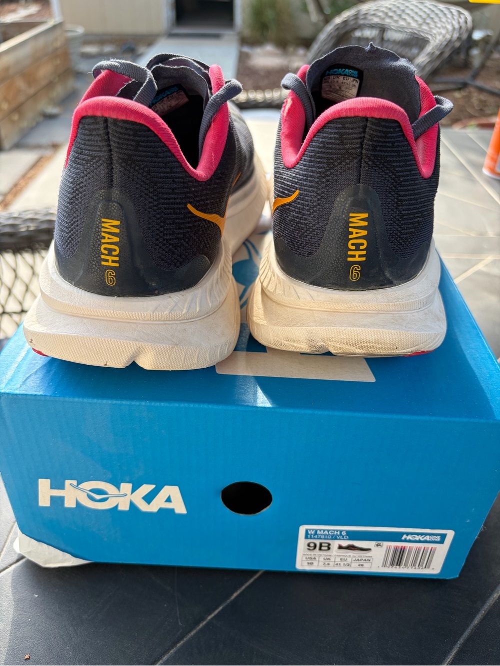 Hoka Mach 6 Running Shoes - Black with Pink and Yellow Accents